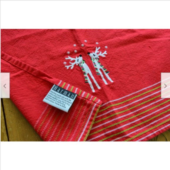Christmas Holiday Reindeer Red Kitchen Towel Dish Cloth Harman Embroidered - Picture 1 of 4